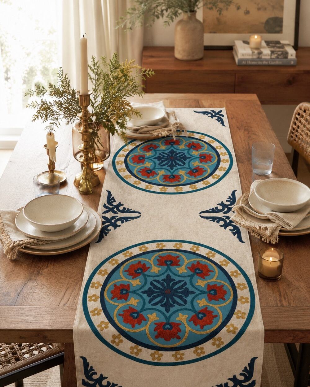 Pier 1 Imports Suzani Embroidered Table Runner 16x70 Boho Anthropologie Style
